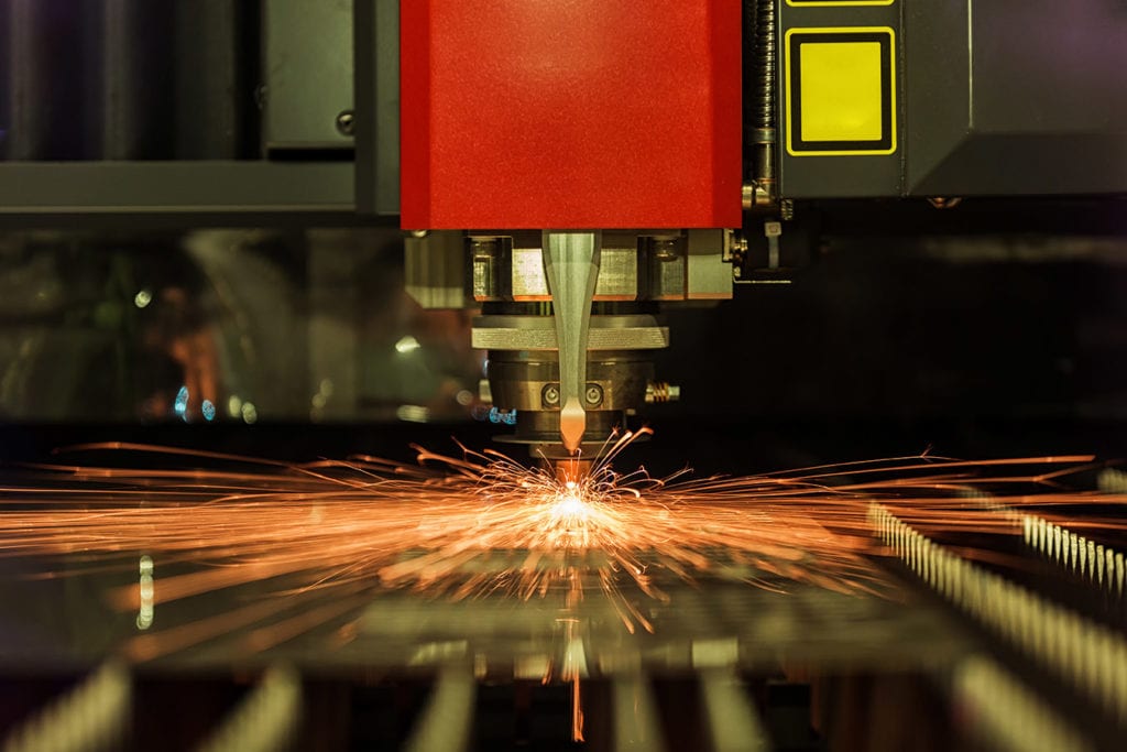a laser welding machine in motion