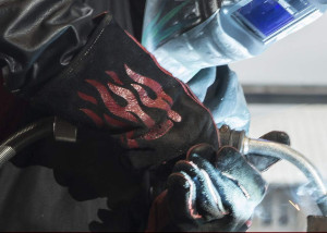 a pair of welding gloves